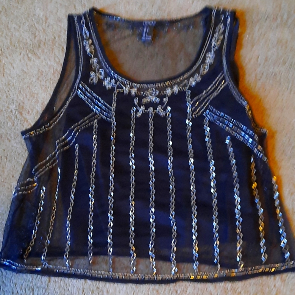 Forever 21 Silver Beaded Mesh Top